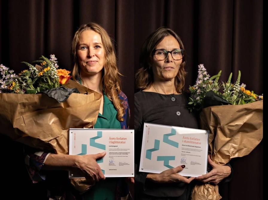 De to vindere af JP litteraturpris med blomster